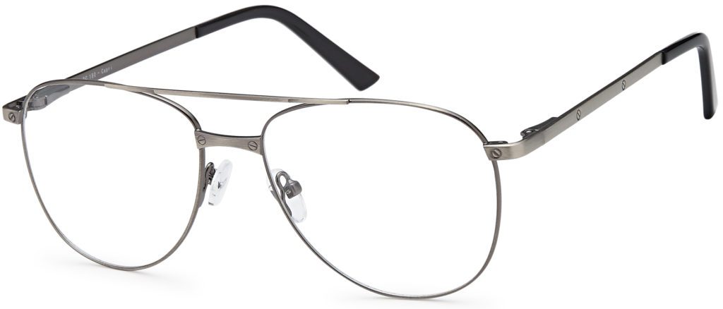 Silver aviator-style eyeglasses with black temple tips.