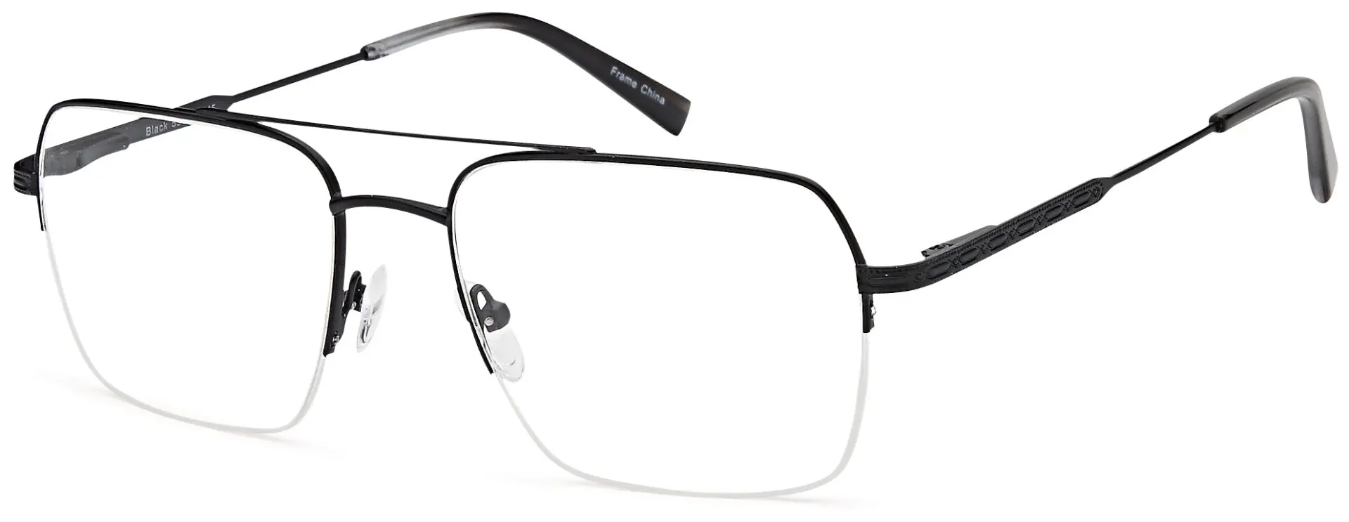 Minimalistic black metal eyeglass frame with rectangular lenses.