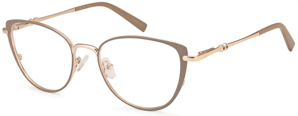 Elegant gold-rimmed eyeglasses with a subtle cat-eye shape.