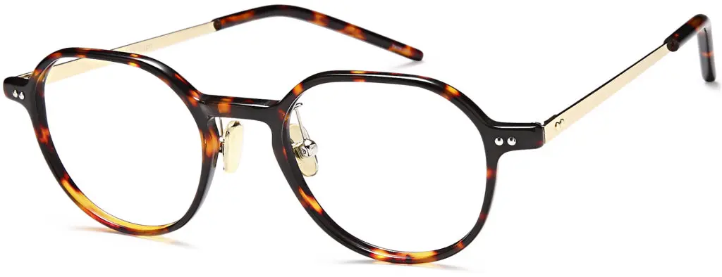 Close-up of stylish tortoiseshell eyeglass frame with nose pads.