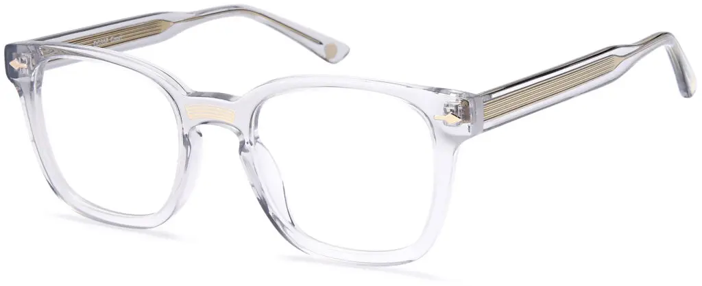Clear transparent square eyeglass frame with a subtle beige accent on the temples.