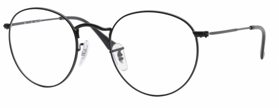 Close-up of round eyeglass frame with nose pads.