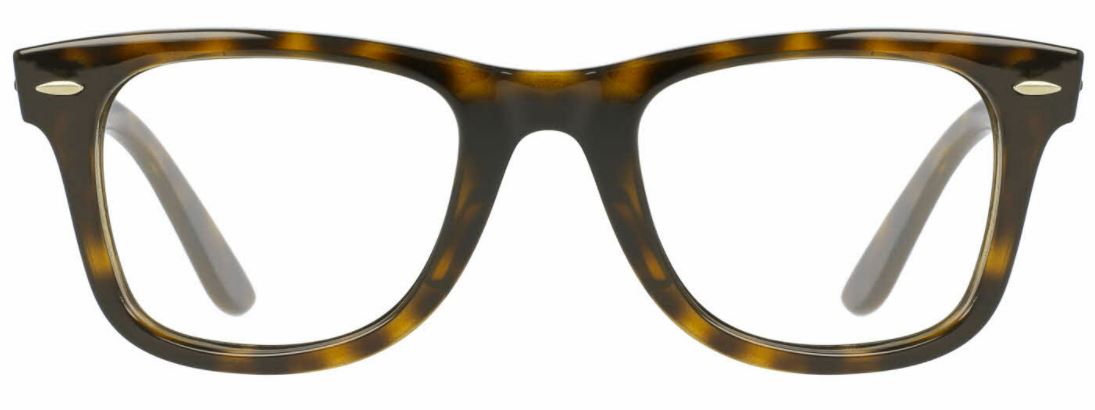 Close-up of stylish tortoiseshell eyeglass frames without lenses.