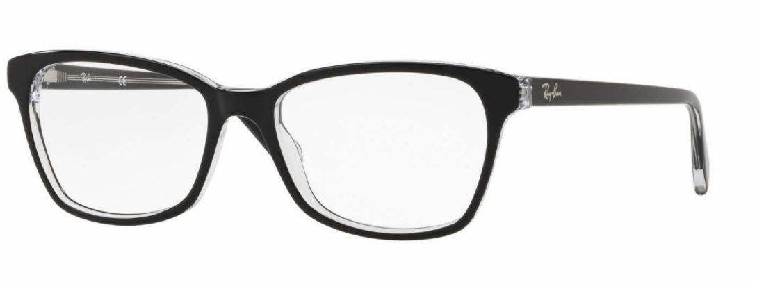 Close-up of black eyeglass frame lens.