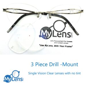 My Lens Three-Piece Drill-Mount with Single Vision Clear Lenses
