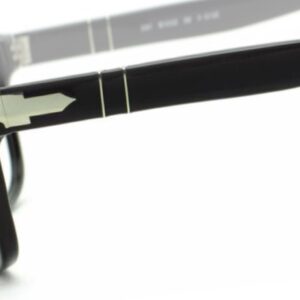 side profile of a pair of gloss black Persol glasses
