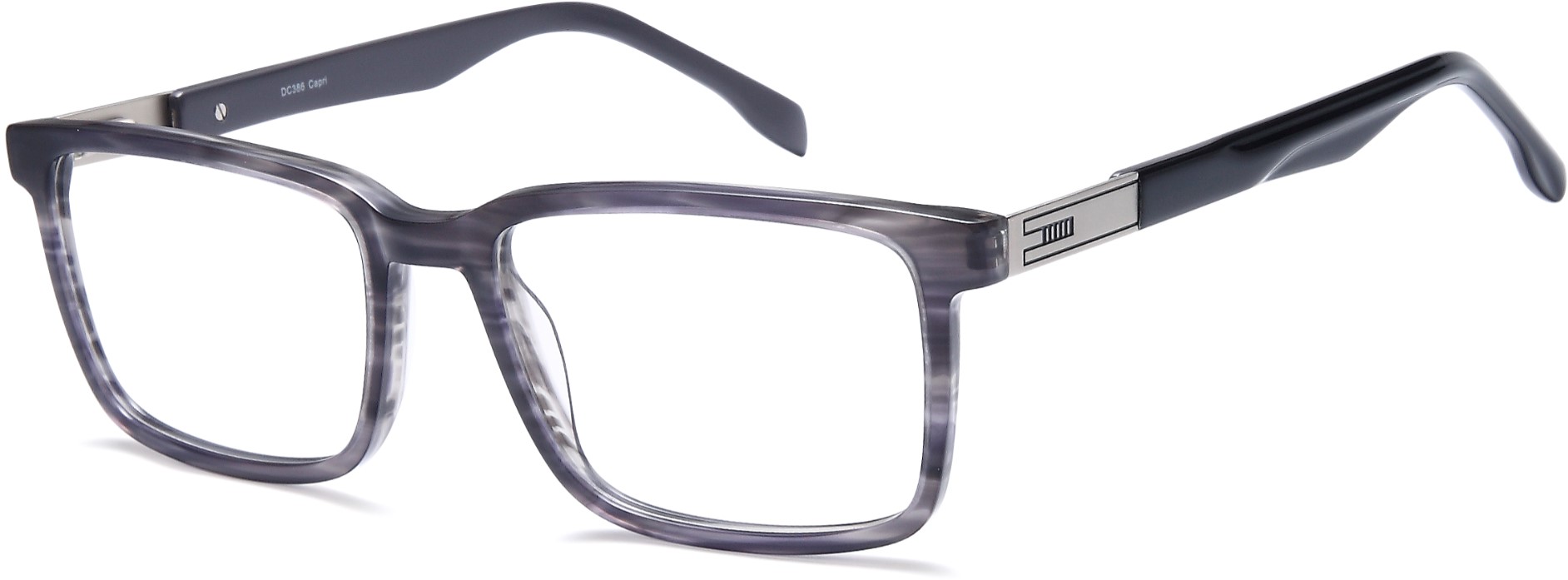 Transparent gray square eyeglasses with a subtle gradient frame.